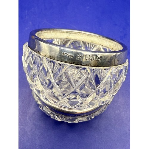 14 - Two Sterling silver Rimmed Glass Salts & Sterling Lozenge Salt with Blue Glass Liner min 30g 925