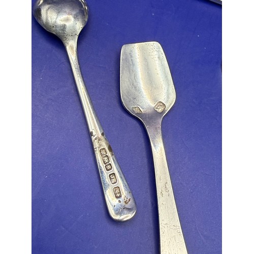16 - Sterling Silver Cocktail Cherry Spoon , Sugar Tongs and 5 Salt Spoons approx 67g 925