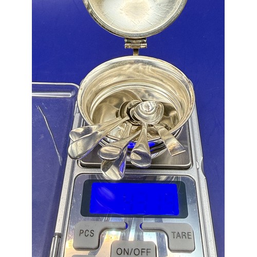 18 - Sterling Silver Mustard with Blue Glass Liner and Six Silver Salt / Mustard Spoons approx 43g 925