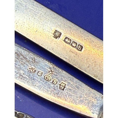 20 - Two Sterling silver Forks , Two Silver Spoons , One Silver Knife and One Silver Handled Steel Blade ... 