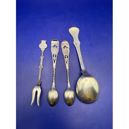 21 - Three White Metal Items to include 900 Silver Fork , 925 Sterling Silver Spoon & 830 Silver Large Sp... 