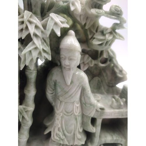 20 - Chinese Carved Dushan / Nanyang Jade Scholar’s Mountain Landscape Group On Carved Hardwood Stand, Ci... 