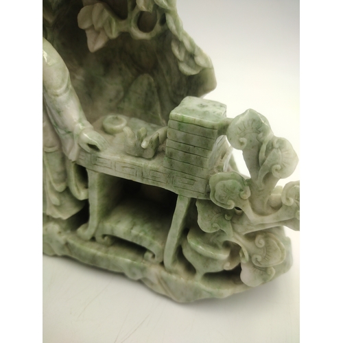 20 - Chinese Carved Dushan / Nanyang Jade Scholar’s Mountain Landscape Group On Carved Hardwood Stand, Ci... 