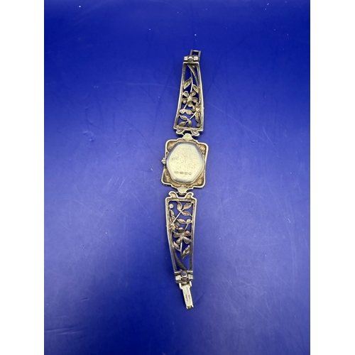62 - A Ladies' Sterling Silver and Marcasite-Set Quartz Bracelet Watch