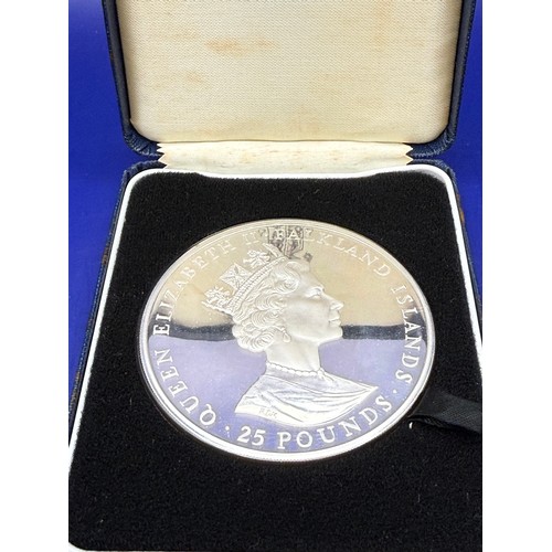13 - Boxed & Cased Sterlling Silver 1986 Falkland Islands Royal Wedding Silver-Proof 25 Pound Coin approx... 