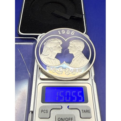 13 - Boxed & Cased Sterlling Silver 1986 Falkland Islands Royal Wedding Silver-Proof 25 Pound Coin approx... 