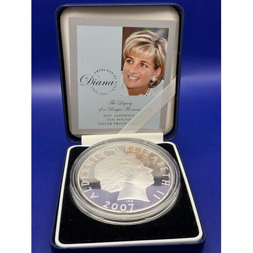 15 - Sterling Silver 2007 Alderney Princess Diana The Legacy of A Unique Woman Ten Pound Silver Proof Coi... 