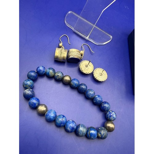 18 - Lapis Lazuli Bracelet and Two Pairs Silver Mounted Earrings