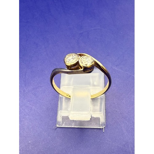 25 - 18ct Gold and Two Diamond Toi et Moi Ring approx 1.8g inc stones