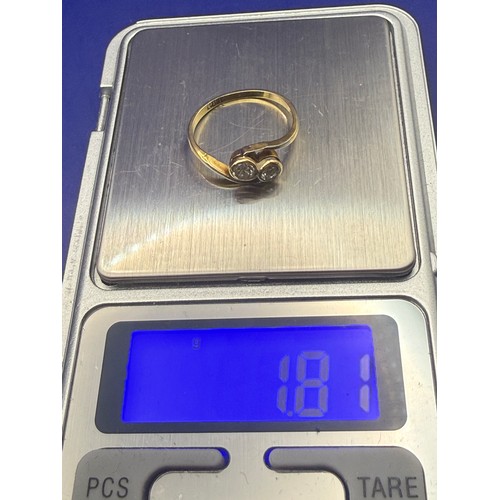 25 - 18ct Gold and Two Diamond Toi et Moi Ring approx 1.8g inc stones