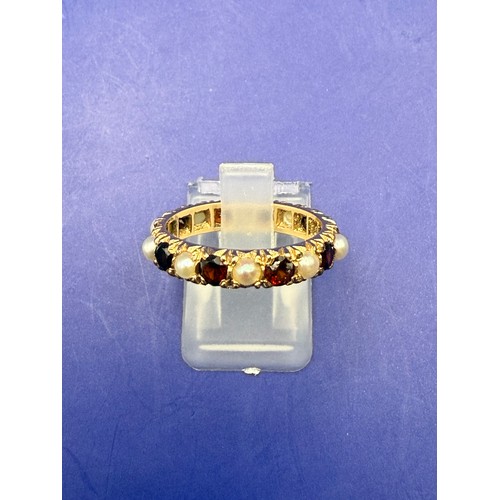 31 - Victorian 9ct Gold Full Garnet and Seed Pearl Enternity Ring approc 2.77g inc stones