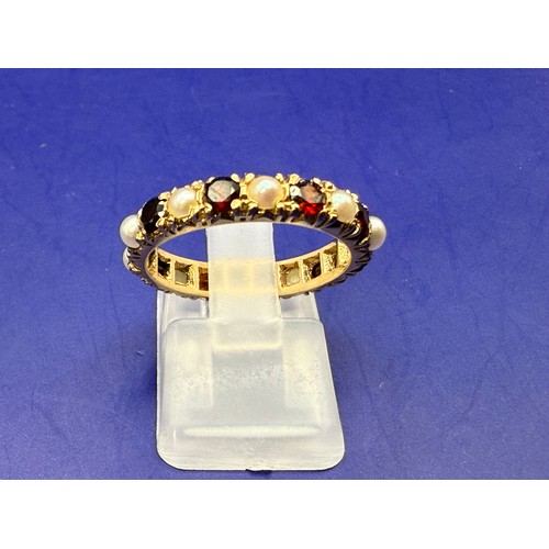 31 - Victorian 9ct Gold Full Garnet and Seed Pearl Enternity Ring approc 2.77g inc stones