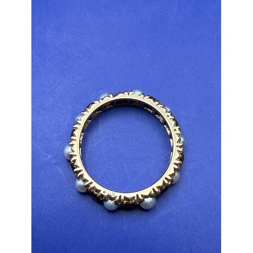 31 - Victorian 9ct Gold Full Garnet and Seed Pearl Enternity Ring approc 2.77g inc stones