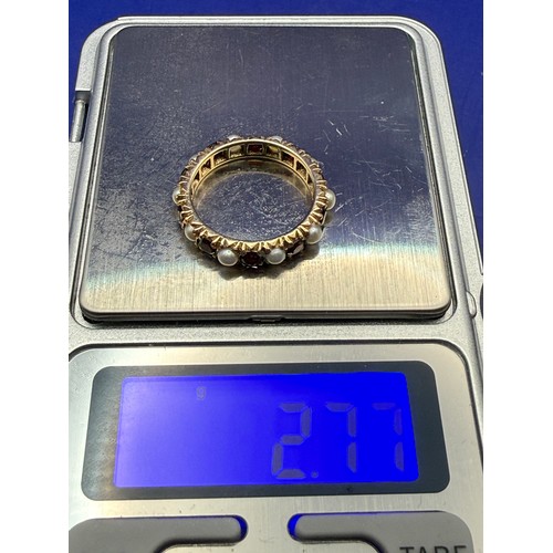 31 - Victorian 9ct Gold Full Garnet and Seed Pearl Enternity Ring approc 2.77g inc stones