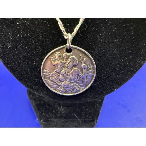 36 - Sterling Silver Figaro Chain with St Christopher Medalion approx 11.65g 925
