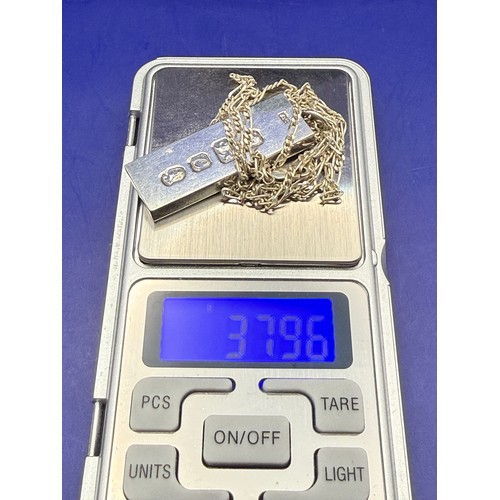 38 - Sterling Silver 1977 London Hallmarked Ingot on 925 Chain approx 37.96g