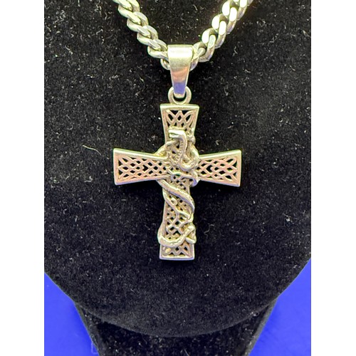 39 - 925 Sterling Silver Cross Pendant on PL 14k Cuban Chain