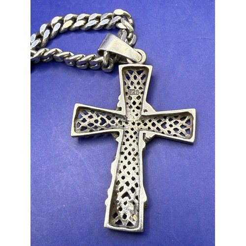 39 - 925 Sterling Silver Cross Pendant on PL 14k Cuban Chain