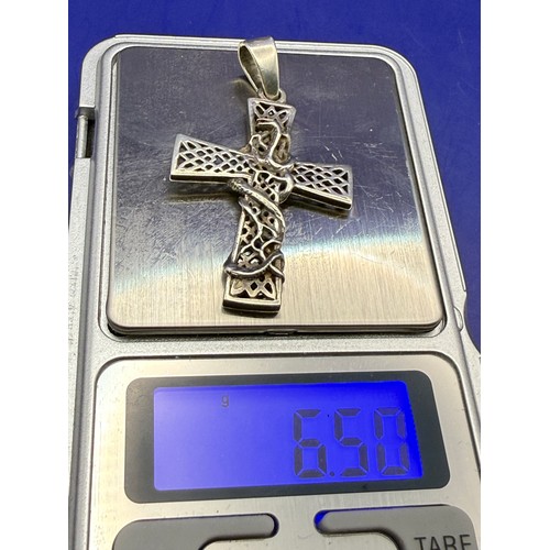39 - 925 Sterling Silver Cross Pendant on PL 14k Cuban Chain