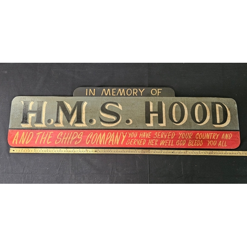 Sign Written HMS HOOD Memorial Wood Sign.