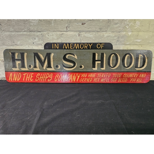 Sign Written HMS HOOD Memorial Wood Sign.