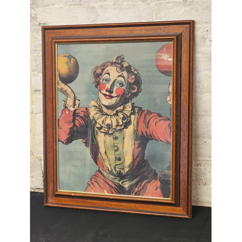 Study of a Vintage Clown Juggling Balls Presented In A Dark Vintage Frame.