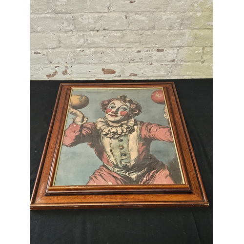 Study of a Vintage Clown Juggling Balls Presented In A Dark Vintage Frame.