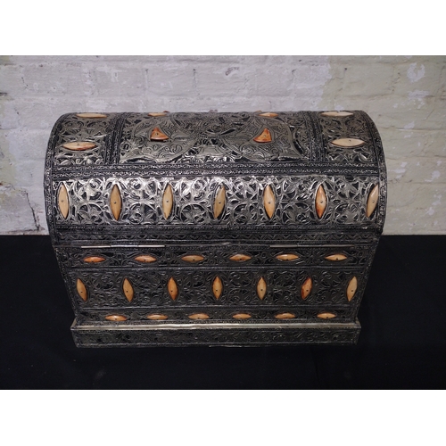 Moroccan Bone-Inlaid Silvered-Metal Domed Chest with Mirrored Lid and ...