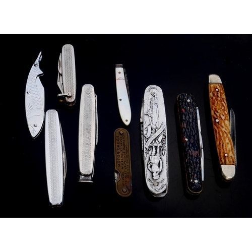 56 - A COLLECTION OF NINE 19TH CENTURY AND LATER PEN KNIVES
To include mother of pearl and the commemorat... 