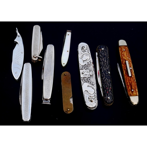56 - A COLLECTION OF NINE 19TH CENTURY AND LATER PEN KNIVES
To include mother of pearl and the commemorat... 