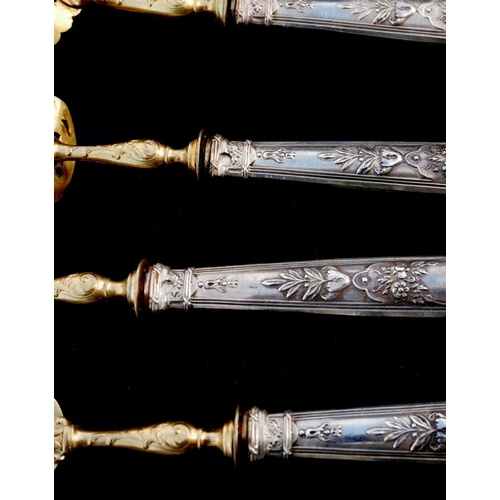 58 - A 19TH CENTURY FRENCH FOUR PIECE SILVER GILT VERMEIL FISH SERVING SET
Impressed ‘Minerva Fineness’, ... 