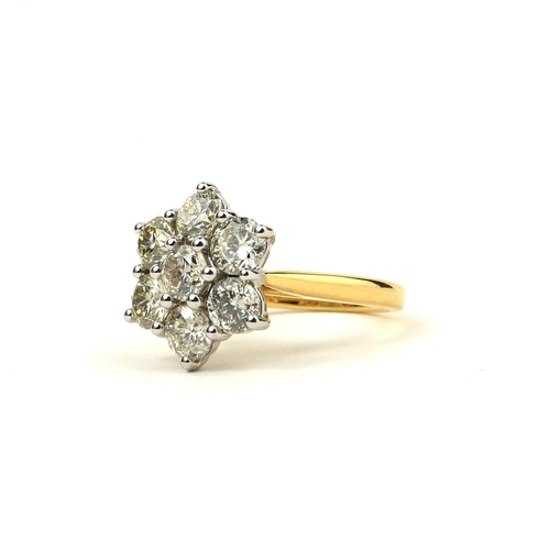 2 - AN 18CT WHITE AND YELLOW GOLD 7 STONE DAISY STYLE DIAMOND CLUSTER RING. 
(Diamonds 2.91ct) 
With ori... 