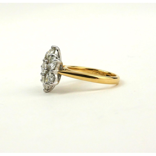 2 - AN 18CT WHITE AND YELLOW GOLD 7 STONE DAISY STYLE DIAMOND CLUSTER RING. 
(Diamonds 2.91ct) 
With ori... 