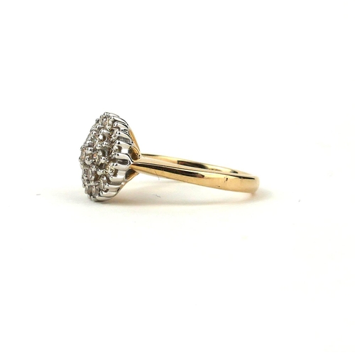 58 - A 9CT GOLD, ROUND BRILLIANT CUT DIAMOND CLUSTER RING.
(Diamonds 1.03ct)