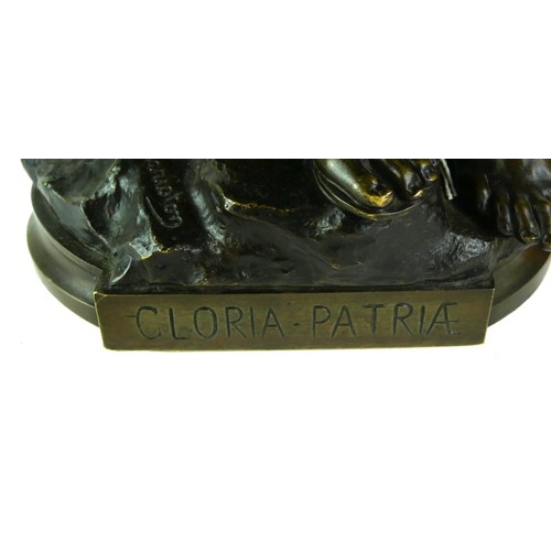 137 - EUGENE MARIOTON, 1854 - 1933, A LARGE BRONZE STATUE
Titled ‘Gloria Patria’, signed.
(72cm)

Conditio... 