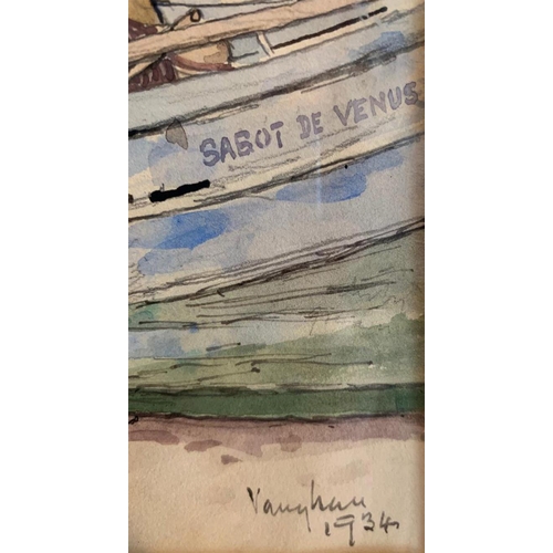 182 - DORIS VAUGHAN, BRITISH, 1894 - 1975, WATERCOLOUR
Coastal landscape, with fishing boats, signed, date... 