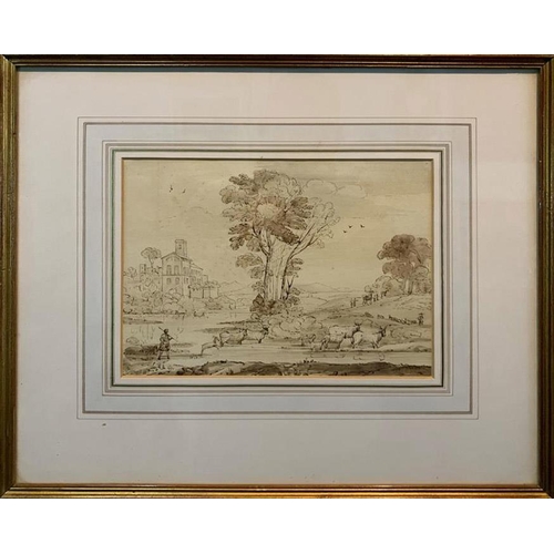 188 - FOLLOWER OF CLAUDE GELLEE (CALLED CLAUDE LORRAIN), A PAIR OF PEN, INK AND WASH WITH TRACES OF PENCIL... 