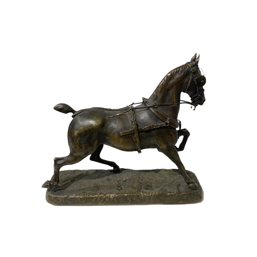 141 - GEORGE MALISSARD, FRENCH, 1877 - 1942, A BRONZE STATUE OF A LOOSE RUNNING WORK HORSE
Blinkered in fu... 