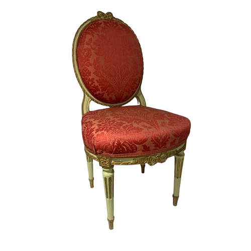 142 - A DECORATIVE 18TH/19TH CENTURY FRENCH LOUIS XV DESIGN CARVED WOOD AND PAINTED SIDE CHAIR
The back an... 