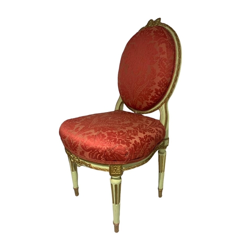 142 - A DECORATIVE 18TH/19TH CENTURY FRENCH LOUIS XV DESIGN CARVED WOOD AND PAINTED SIDE CHAIR
The back an... 