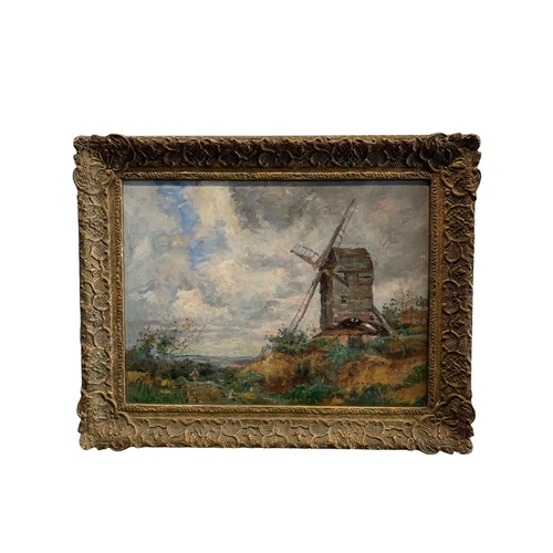 235 - SIDNEY GRANT ROWE, 1861 - 1928, OIL ON CANVAS
Cloudy landscape, with windmill and figure on a track,... 