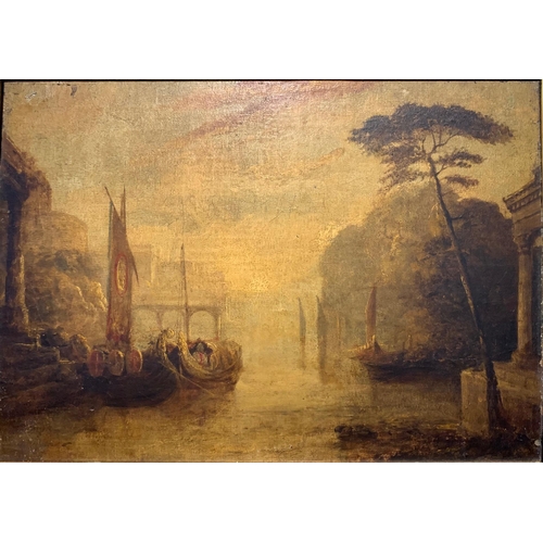 245 - CIRCLE OF JOSEPH MALLORD WILLIAM TURNER, R.A., 1775 - 1851, OIL ON CANVAS LAID TO MAHOGANY PANEL
Ita... 