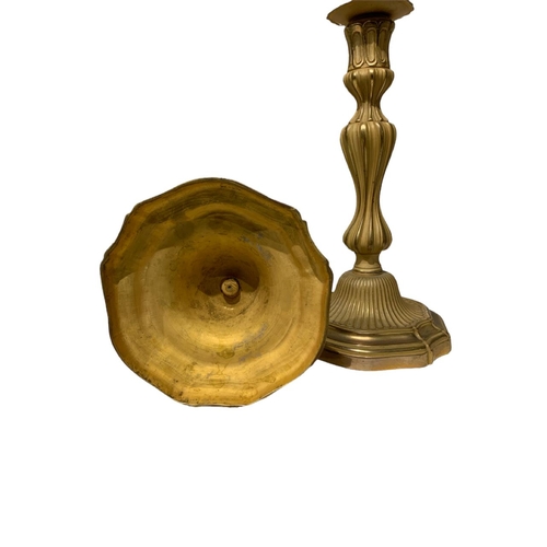 71 - A PAIR 19TH CENTURY OF LOUIS XV STYLE GILT ORMOLU BALUSTER CANDLESTICKS
Having detachable nozzles an... 