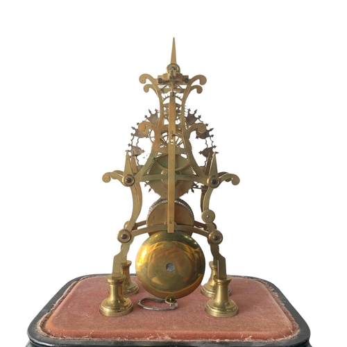 73 - A 19TH CENTURY SAVORY CORNHILL LONDON BRASS FUSÈE SKELETON CLOCK
Raised on an ebonised base encased ... 