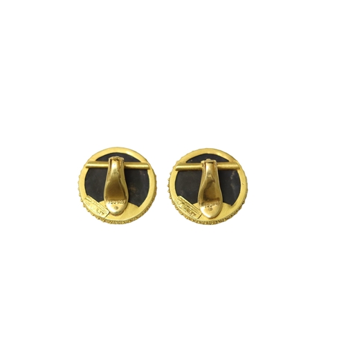 1 - ILLIAS LALAOUNIS, 1920 - 2013, A PAIR OF 18CT YELLOW GOLD AND SODALITE EARRINGS
Flat cabochon cut so... 