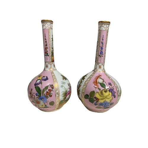 167 - A 19TH  CENTURY PAIR OF AUGUSTES REX, DRESDEN PORCELAIN VASES
Decorated with figural panels on a flo... 