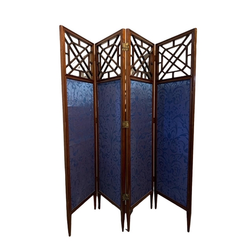 178 - MANNER OF EDWARD WILLIAM GODWIN, A 19TH CENTURY ANGLO JAPANESE FOUR FOLD SCREEN
With lattice top abo... 