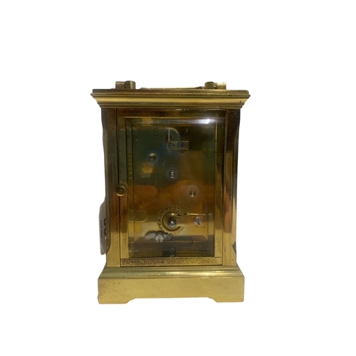 66 - MAPPIN & WEBB, A BRASS CARRIAGE CLOCK. 
(h 14.6cm)