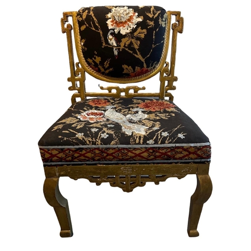 118 - A 19TH CENTURY GILTWOOD ANGLO-JAPANESE UPHOLSTERED NURSING CHAIR.