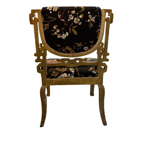 118 - A 19TH CENTURY GILTWOOD ANGLO-JAPANESE UPHOLSTERED NURSING CHAIR.